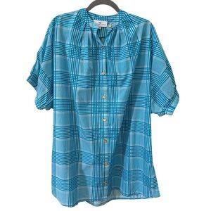 Never A Wallflower Elastic Sleeve Mini Dress Blue Cotton Plaid Size XS